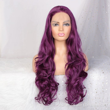 Aisi Hair New Design Wholesale Cheap Vendor Cosplay Curly Body Wave Purple Wig Synthetic Hair For Black Women Lace Front Wig